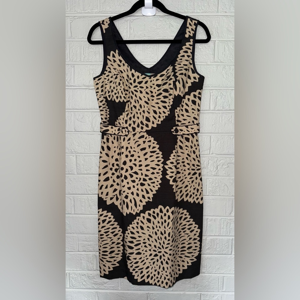 NEW BODEN Womens Sheath Dress Floral Black Tan Sleeveless Knee US 6R UK 10R✨